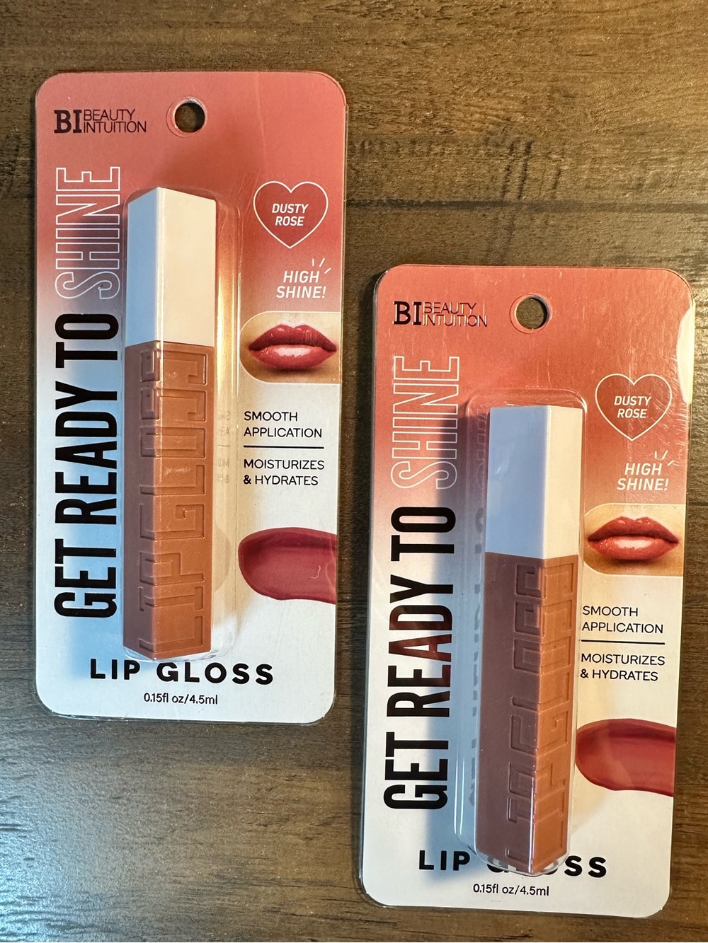 Beauty Intuition 2pk  Get Ready to Shine Lip Gloss ~Dusty Rose~ Hydrating BNIP